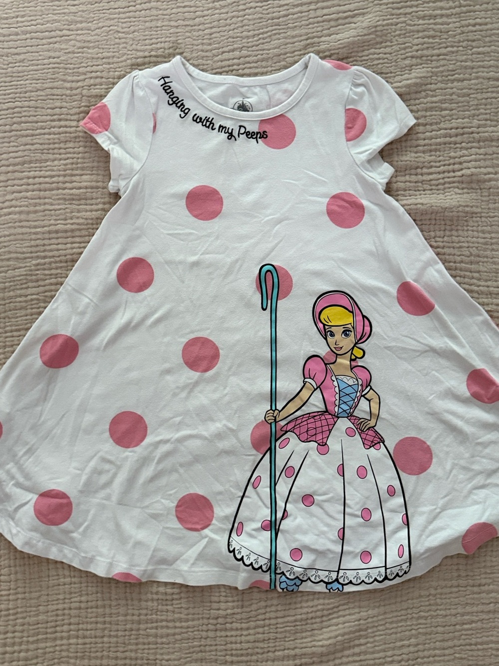Toy Story Bo Peep Hanging with my peeps White & Pink Polka Dot Princess Dress